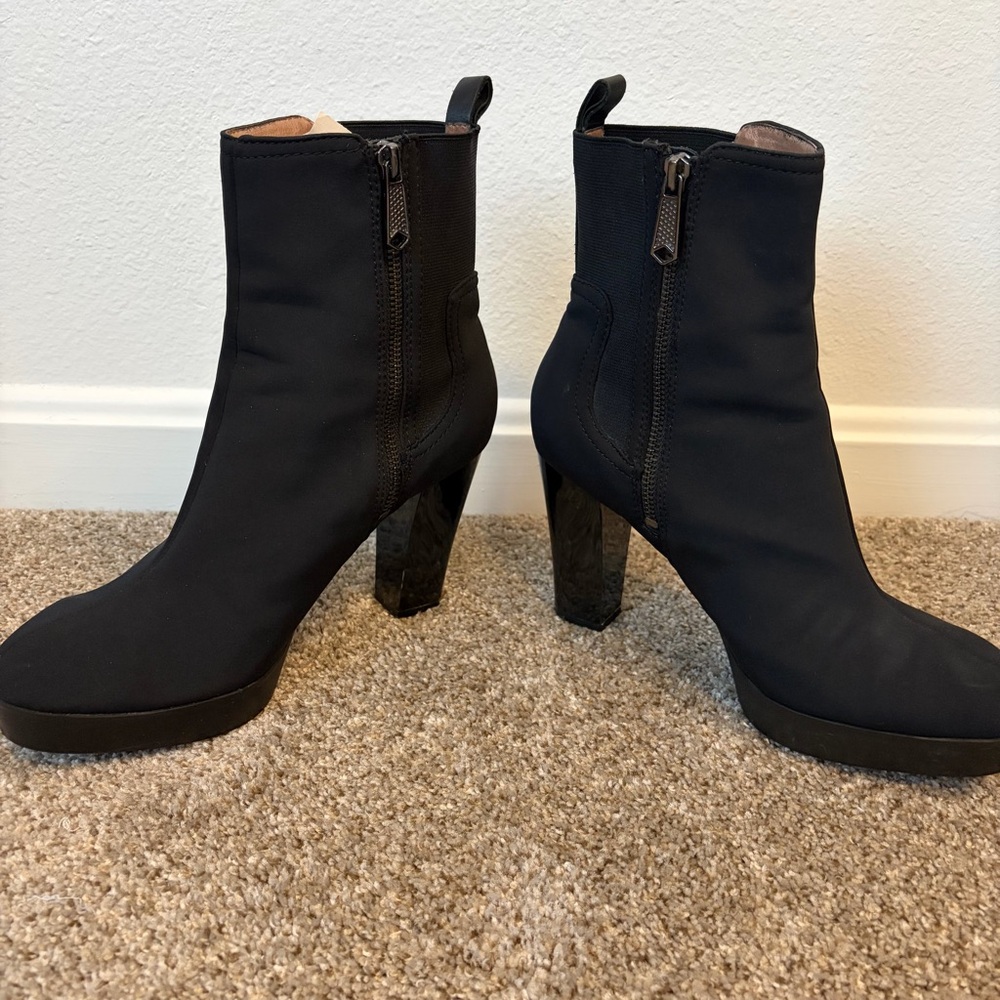 Black Crepe Platform Stretch Ankle Booties with Chunky Heel - Picture 6 of 11